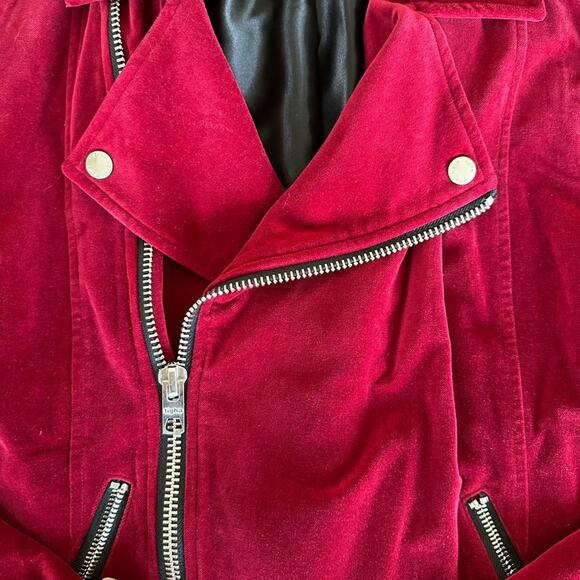 Tigha Belted Biker Moto Style Jacket in Red - Picture 2 of 6